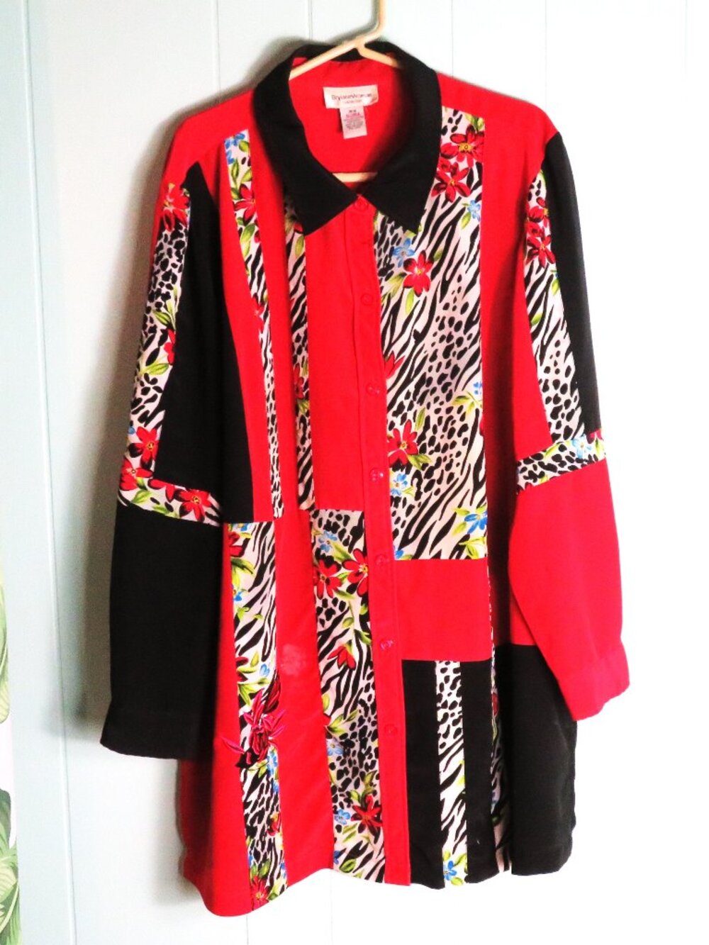 Brylane Woman Collection Tunic Top LS Multi Color Button Up Blouse Size 26 W